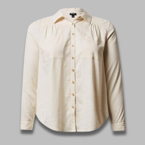 Torrid Madison Linen Button Up Long Sleeves Shirt Collared Neck Cream Women’s 5X - Picture 2 of 5